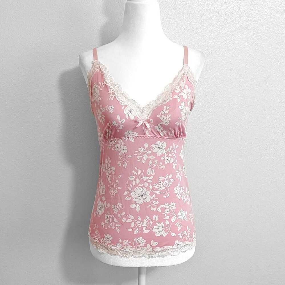 Marilyn Monroe Intimates Dainty Pink Floral Lace Trim Babydoll Top | Size L